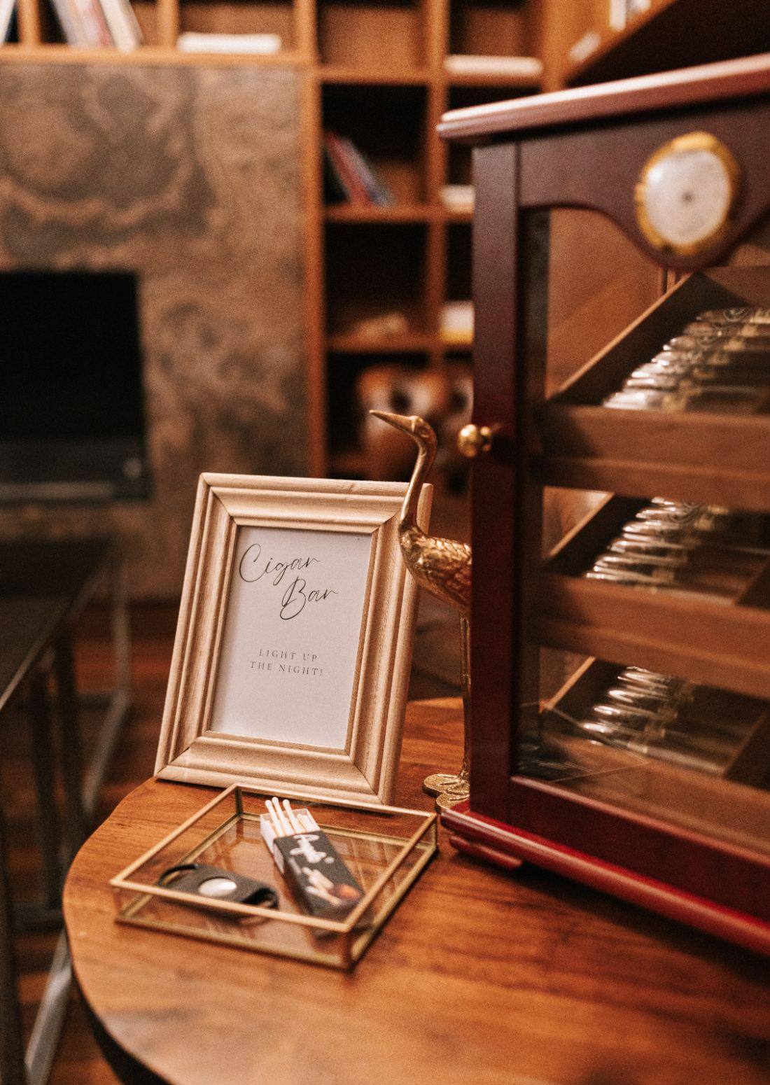 A humidor and cigar bar setting in the fumoir